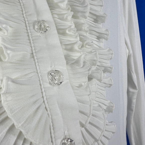 🔥2/$10 |•AUGUST SILK•| Off-White Ruffled Long Sleeve Top Size Large - Picture 4 of 8